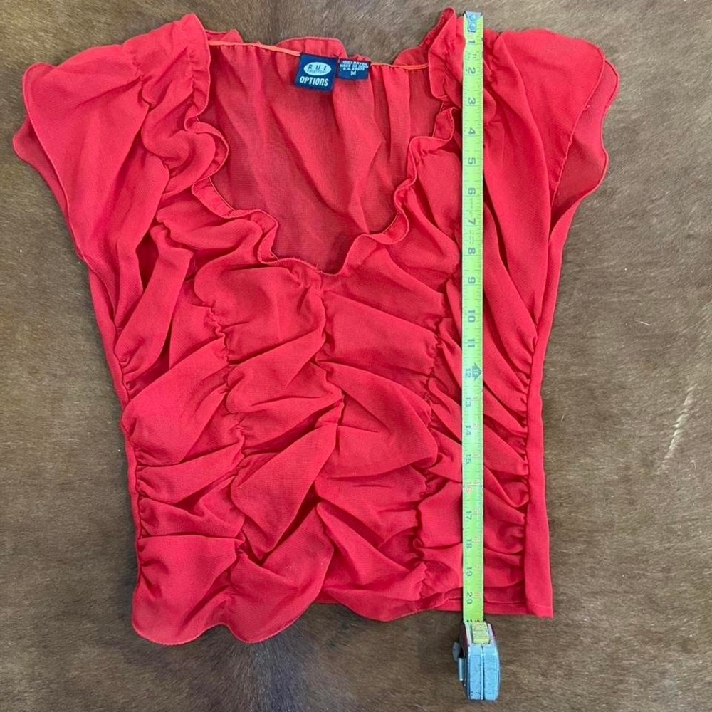 Vintage Y2K Red Ruched Sheer Ruffle Top - Picture 6 of 6